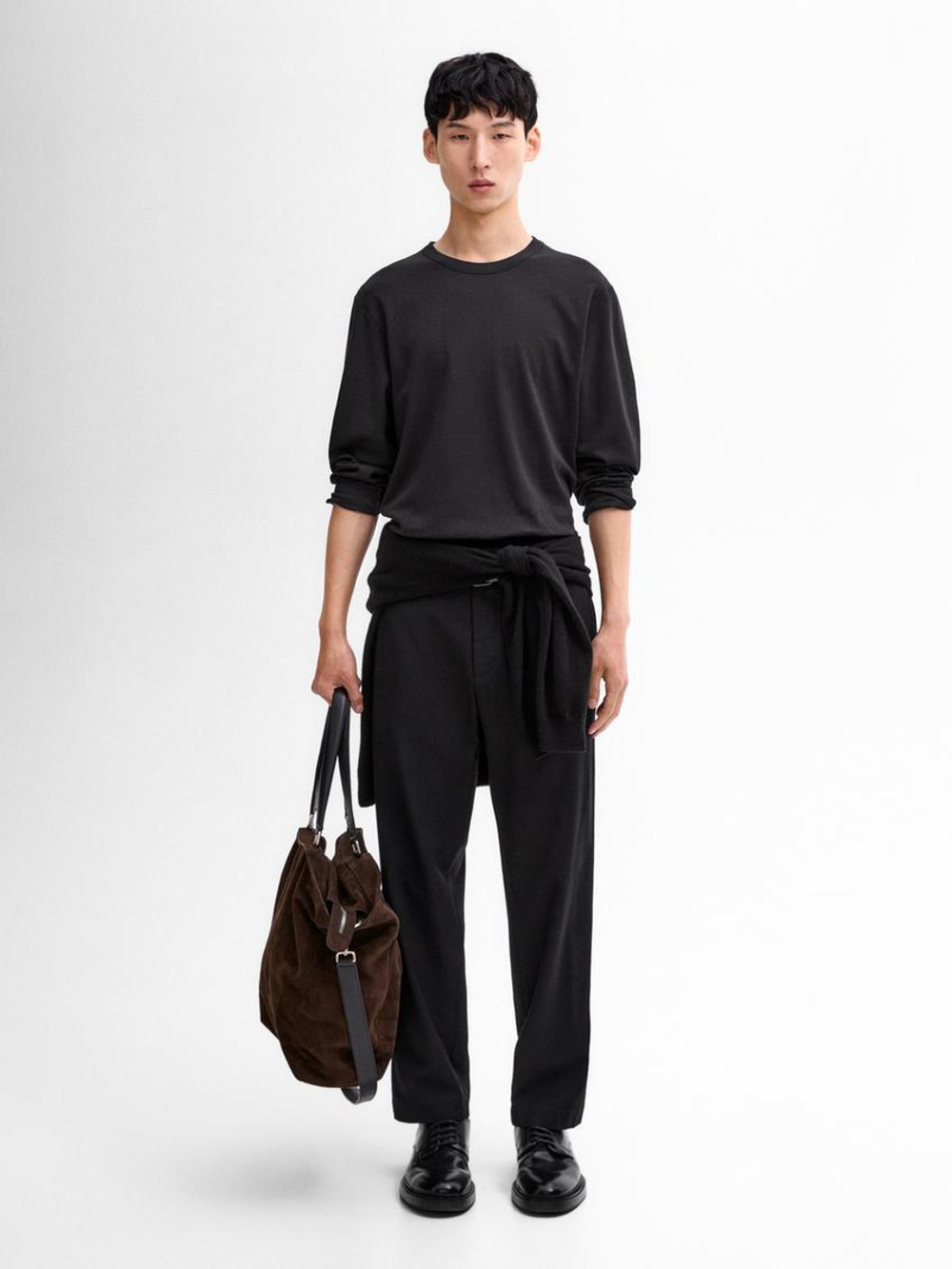 Massimo Dutti Футболка из смесового хлопка, черный