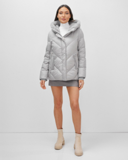 Куртка зимняя женская из овчина стильная и модная серого цвета 7348Sr