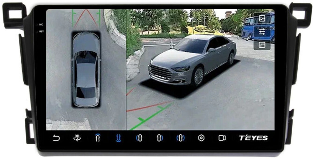 Магнитола для Toyota RAV4 40 2012-2019 (рамка 9) - Teyes CC3-2K-360 на Android 10, 2K QLED, 6Гб+128Гб, CarPlay, 4G SIM-слот, 4 камеры в комплекте