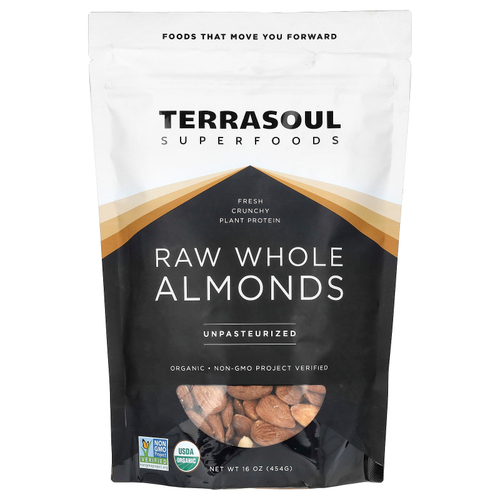 Terrasoul Superfoods, необработанный цельный миндаль, непастеризованный, 454 г (16 унций)