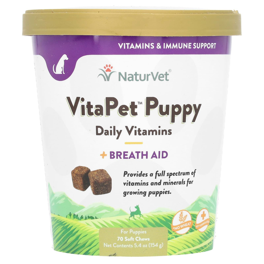 NaturVet, VitaPet Puppy, ежедневные витамины и облегчение дыхания, для щенков, 70 жевательных таблеток, 154 г (5,4 унции)
