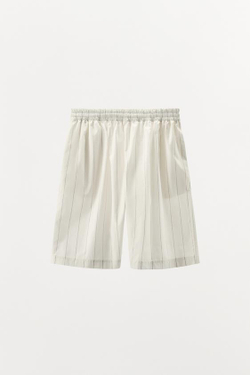 ZARA ПОЛОСАТЫЕ ШОРТЫ-БОКСЕРЫ В ПИЖАМНОМ СТИЛЕ, БЕЛЫЙ/БЕЖЕВЫЙ