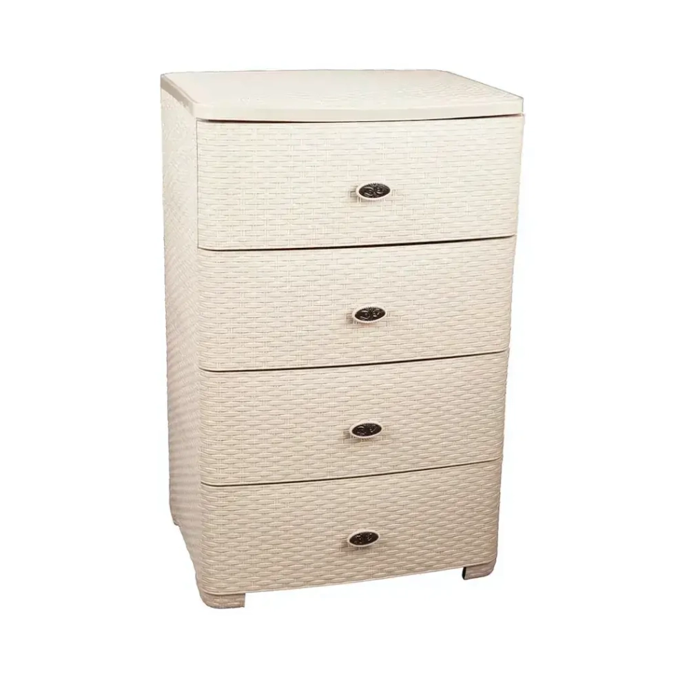 Комод широкий Плетенка 4-х секц. (слон.кость/бежевый)