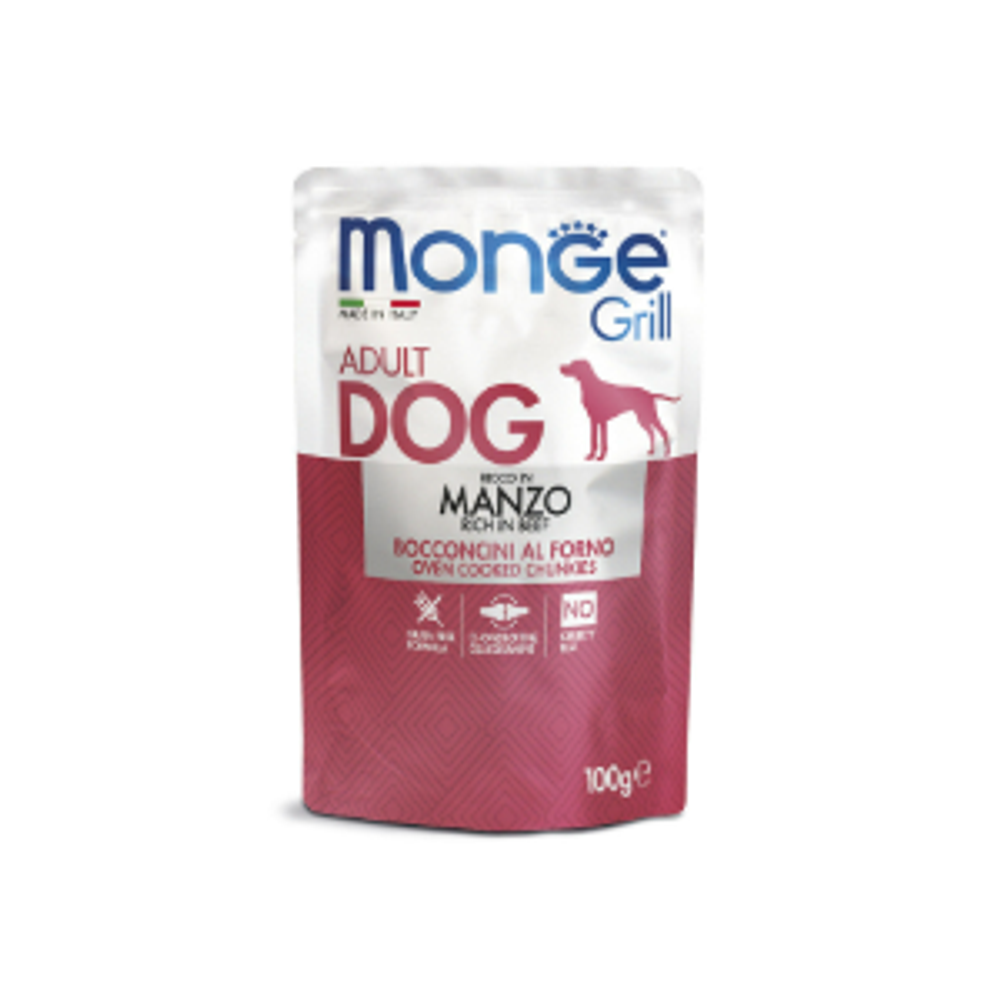 Влажный корм для собак с говядиной паучи Monge Dog Grill 0,1кг
