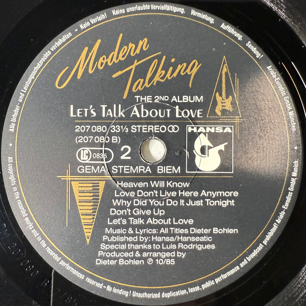 Modern Talking ‎– Let's Talk About Love (Европа 1985г.)