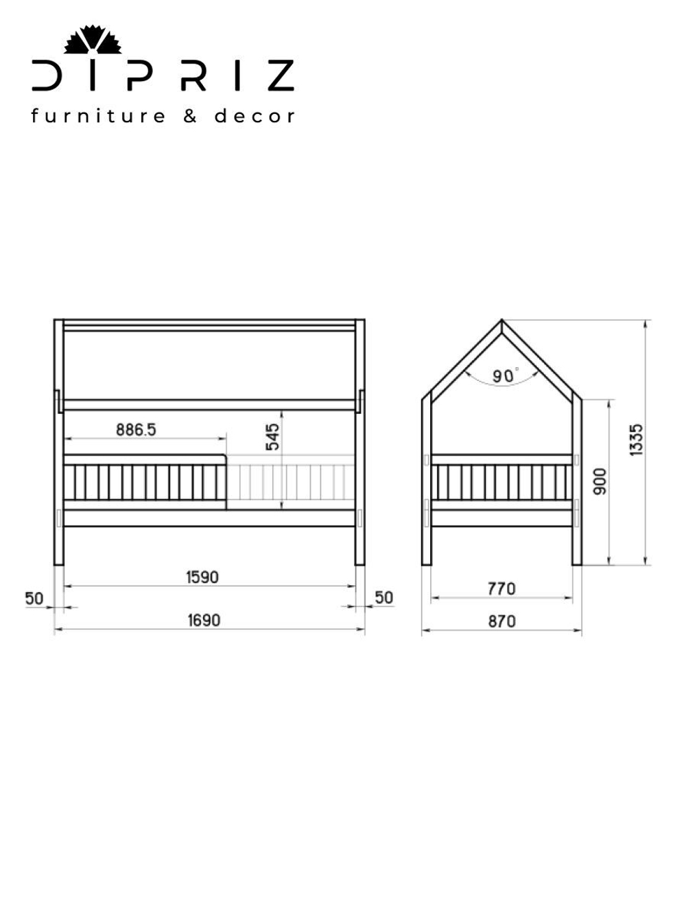 Кровать-домик односпальная 80х160х134 с настилом, белый воск