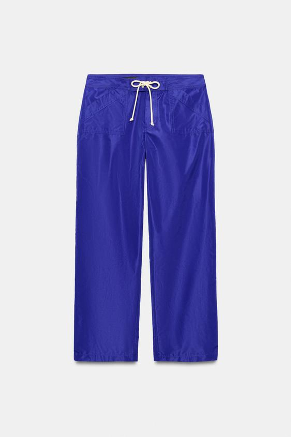 ZARA УКОРОЧЕННЫЕ БРЮКИ ИЗ НЕЙЛОНА НА ШНУРКАХ, СИНИЙ