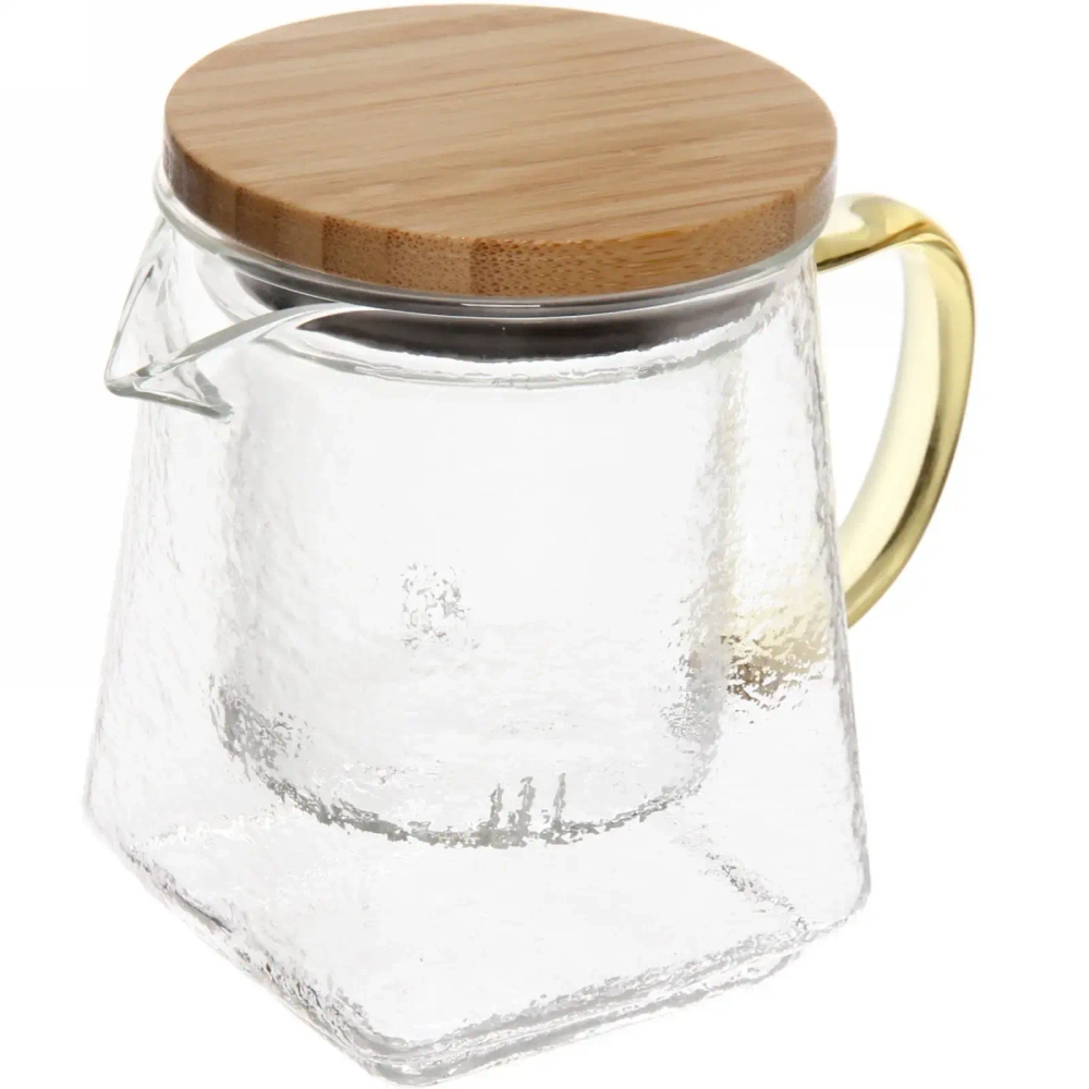 Чайник заварочный стеклянный 500мл «ICE» со стеклянным ситом и бамбуковой крышкой