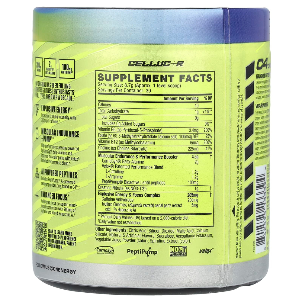 C4 / Cellucor, C4® Original, предтренировочный комплекс, со вкусом радуги, 261 г (9,2 унции)