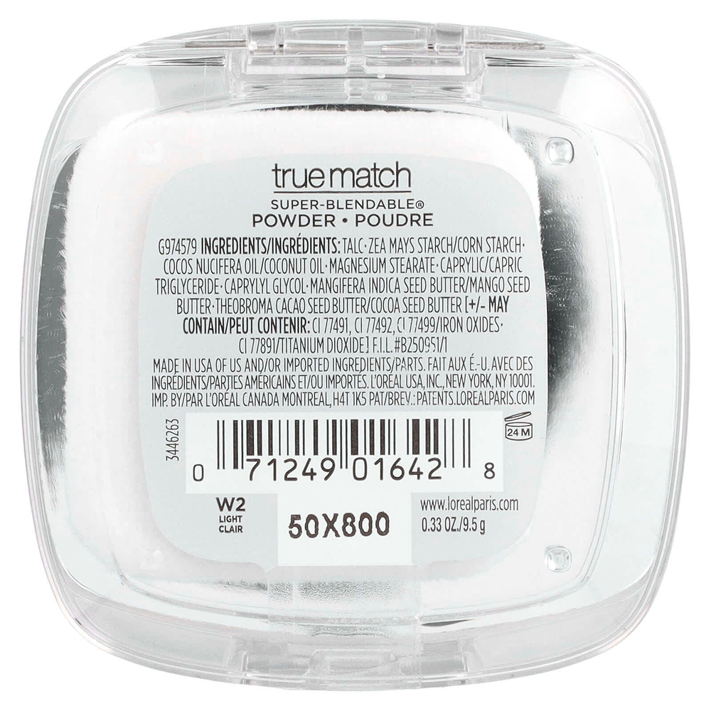 L'Oréal, True Match, супер-смешиваемая пудра, W2, светлая слоновая кость, 9,5 г (0,33 унции)
