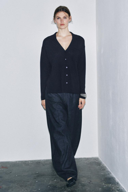 ZARА КАРДИГАН ПОЛО ОВЕРСАЙЗ ИЗ 100% СВЕРХМЯГКОЙ ШЕРСТИ, МОРСКОЙ СИНИЙ