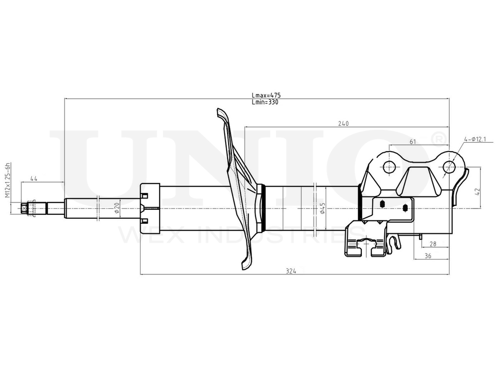 Амортизатор газовый передней подвески левый UNIO SAB-10020