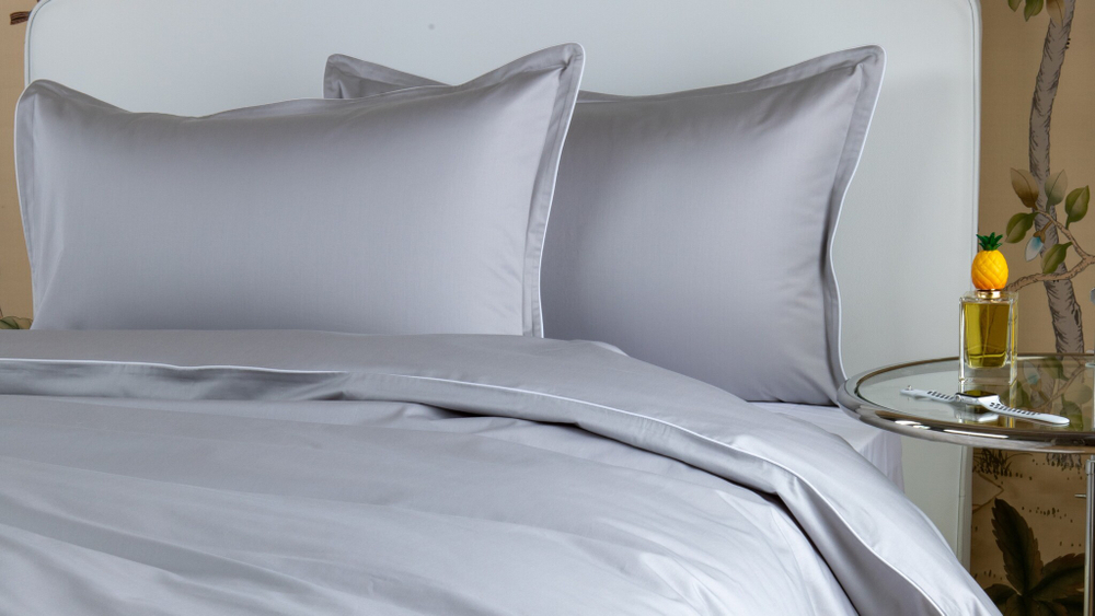 Постельное белье 2 спальное евро Сlaire&Caroll Lune+ серое с белым кантом