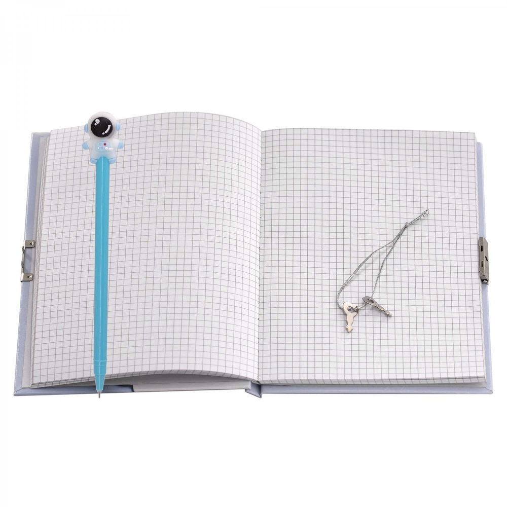 Записная книжка в футляре, 20,0 см * 22,5 см, 7БЦ, Alingar, мат.ламин, эффект 3D, ручка, замочек, клетка, 50 л., "Космос. Рисуем на облаках"