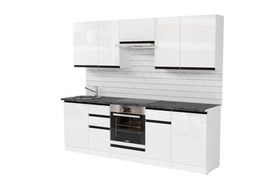 Кухонный гарнитур Лотос базис 2400мм (Белый глянец/Белый, Кастилло темный)