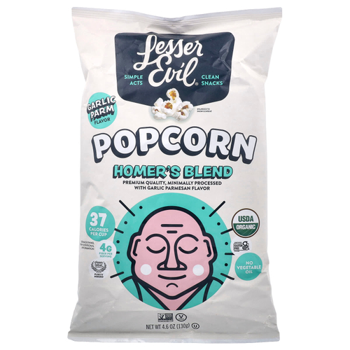 LesserEvil, Popcorn, смесь Гомера, соцветие чеснока, 130 г (4,6 унции)