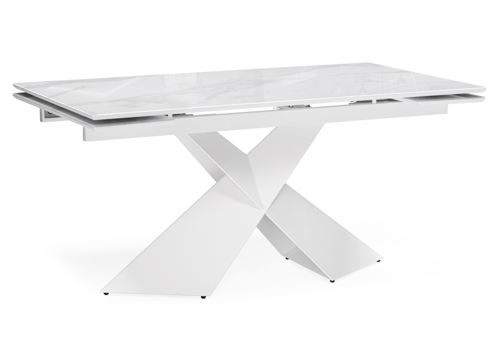 Стол стеклянный Woodville Хасселвуд 160(220)х90х77 белый мрамор, белый, ножки белые