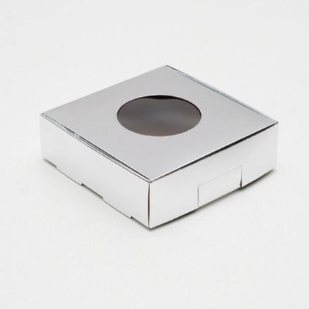 Коробка для печенья, с окном, серебряная, 10 х 10 х 3 см