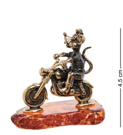 Народные промыслы AM-1847 Фигурка «Мышь байкер» (латунь, янтарь)