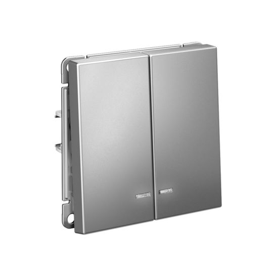 Выключатель 2-кл. ArtGallery (сх. 5а) 10AX с подсветкой быстрозажим. клем. механизм сталь SE GAL000953S