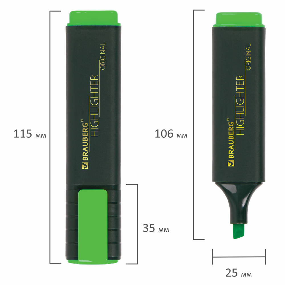 Текстовыделитель BRAUBERG "ORIGINAL" зеленый линия 1-5 мм (24 штуки в упаковке)