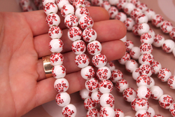 Бусины 10 мм гжель красная (нить 32 см) керамика