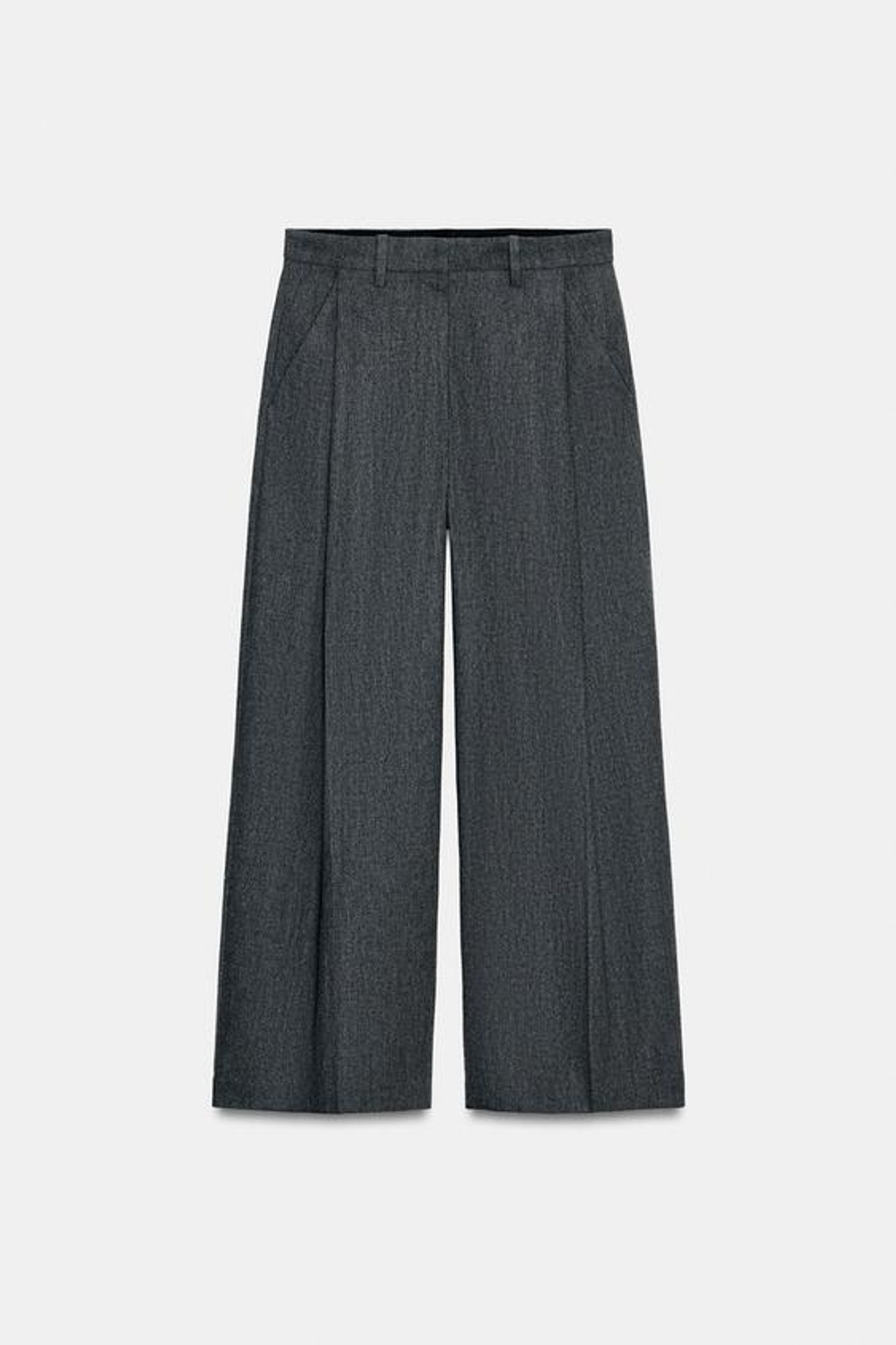 ZARA БРЮКИ WIDE-LEG С ЗАЩИПАМИ — ZW COLLECTION, СЕРЫЙ