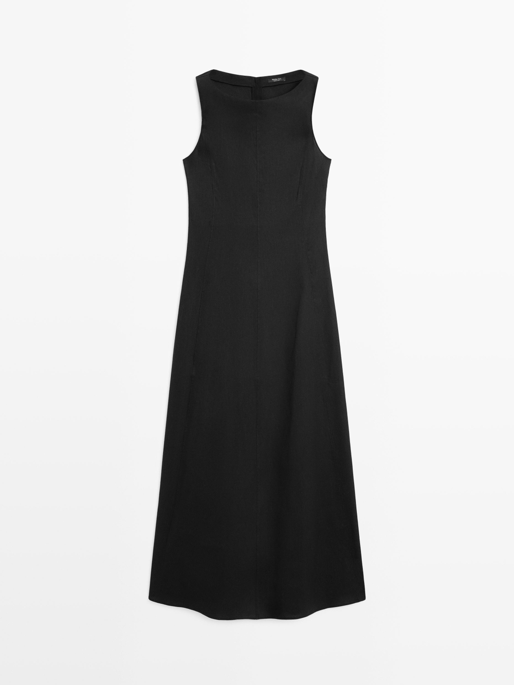 Massimo Dutti Длинное платье из струящейся смесовой льняной ткани, черный