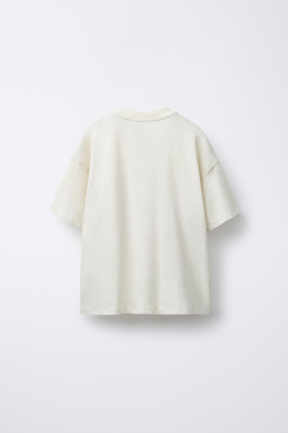 ZARA ФУТБОЛКА ИЗ СМЕСОВОГО ХЛОПКА И ЛЬНА С НАДПИСЬЮ, СЛОНОВАЯ КОСТЬ