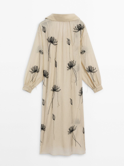 Massimo Dutti Платье с вышивкой и принтом, жженый