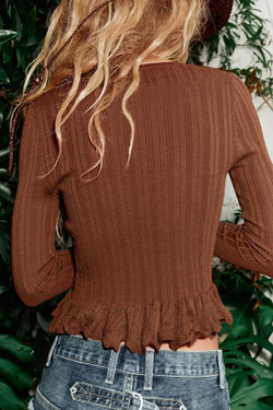 ZARA ТРИКОТАЖНЫЙ ТОП ИЗ ТОНКОГО ТРИКОТАЖА С ЦВЕТКОМ, КОРИЧНЕВЫЙ