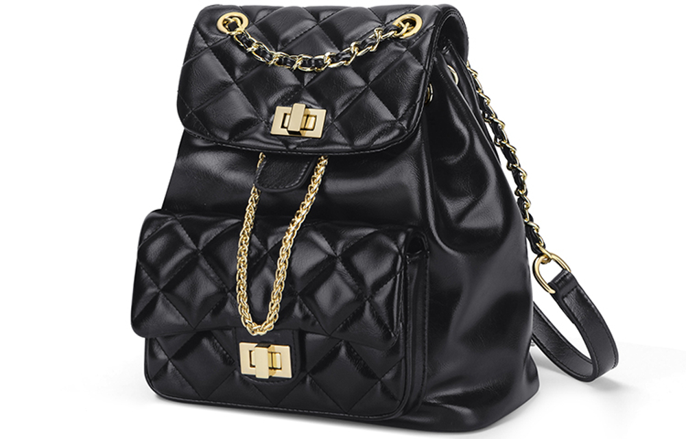 CinvaiKrose PU Backpack Travel Bag Medium Women"s Black/Ecru