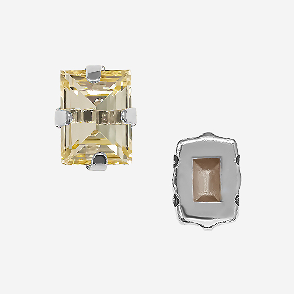 Кристалл Прямоугольник (Step Cut Fancy Stone) в цапах, оттенок "Лимонад"/"Jonquel", 9*7мм, родирование