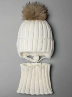 Шапка зимняя детская с помпоном на завязках и снуд