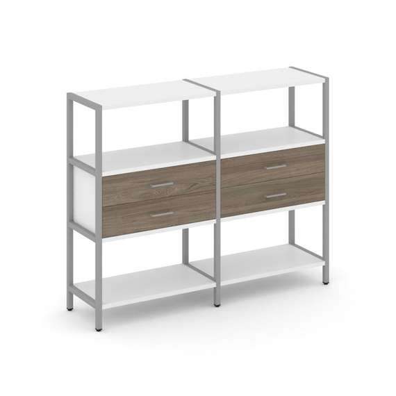 Shelf System Двухсекционный стеллаж трехярусный с ящиками SN.STM-322 Белый/Вяз Благородный/Металл Се