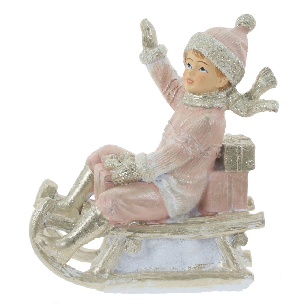 GAEM Фигурка декоративная "Мальчик/Девочка на санках", L9 W5,5 H10,5 см, 2в.
