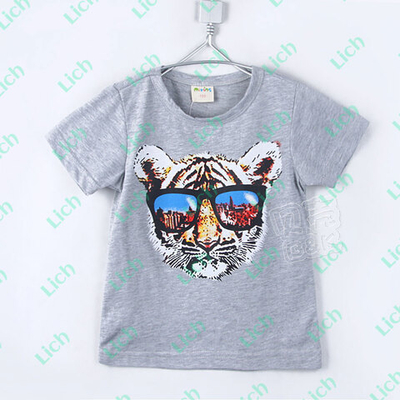 Футболка детская однотонная с контрастным принтом тигра в очках