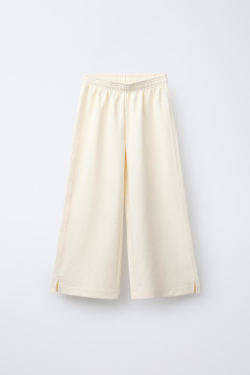 ZARA БРЮКИ WIDE LEG ИЗ ТКАНИ ИНТЕРЛОК, ЭКРЮ