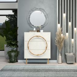 Комод Арт Колор leaves Стайл Голд с 3 ящиками Белый опал