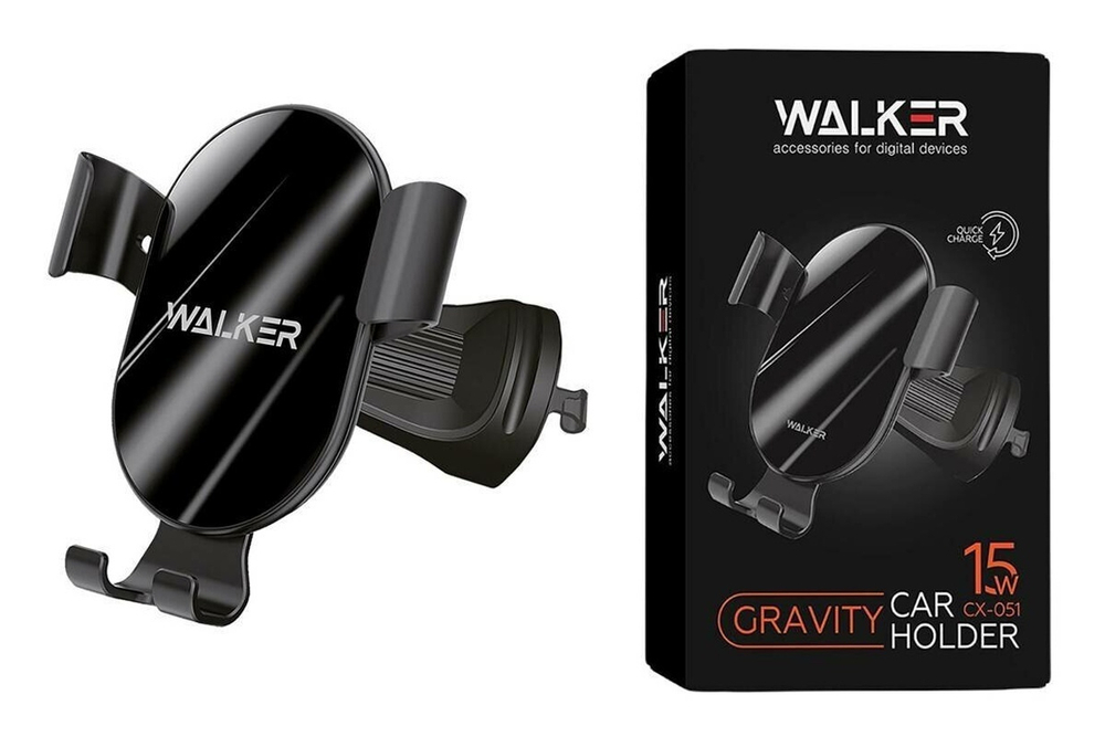 Автодержатель WALKER CX-051 гравитационный на воздуховод, с беспроводным ЗУ, черный