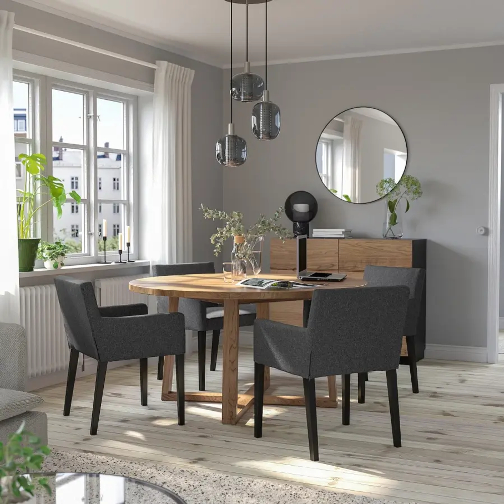 Стол + 4 стула с подлокотниками - MÖRBYLÅNGA / MÅRENÄS IKEA/ МЕРБИЛОНГА/ МАРЕНЭС ИКЕА, 205х95х75 см, темно-серый/коричневый