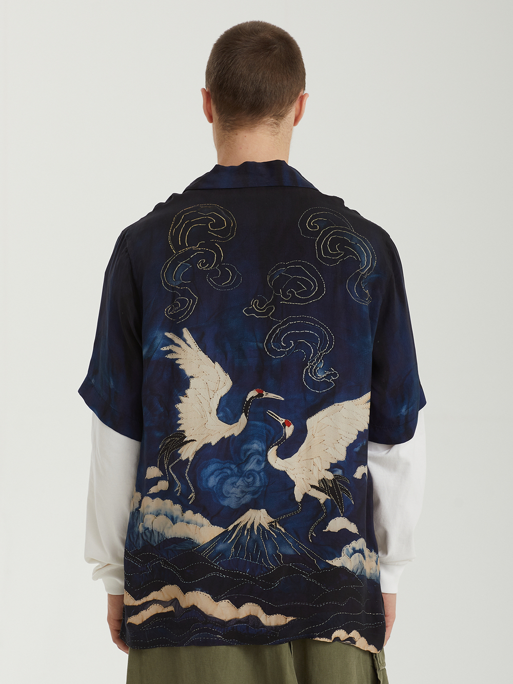 Мужская Рубашка Boro Crane Camp Collar Boro Crane Print