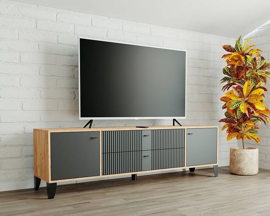 Тумба-ТВ ПАРУС-10 дуб крафт золотой / карбон вулкан