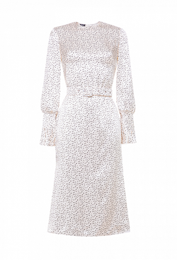 Платье шёлковое, юбка-годе белое с черным рисунком 04-04-22 SS