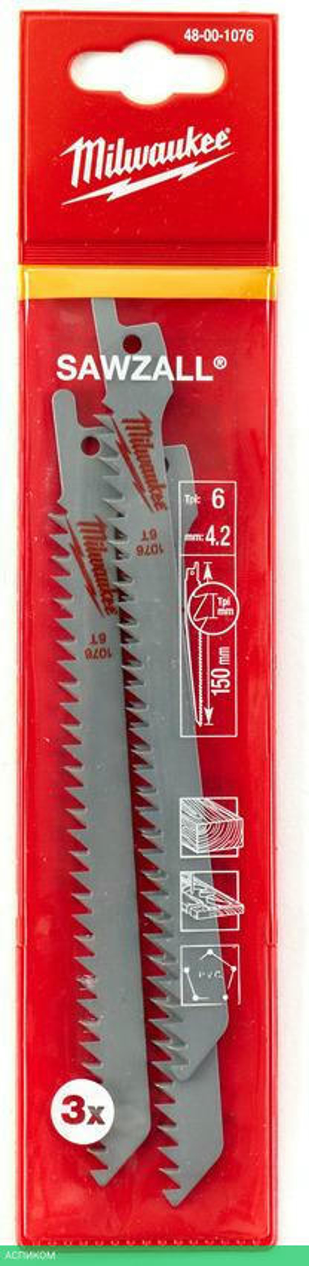 Полотно для сабельной пилы Milwaukee Sawzall S744D 150х6 3шт (48001076)