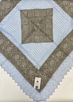 Оренбургский пуховый платок-паутинка АИ100-04/03 голубой/серый