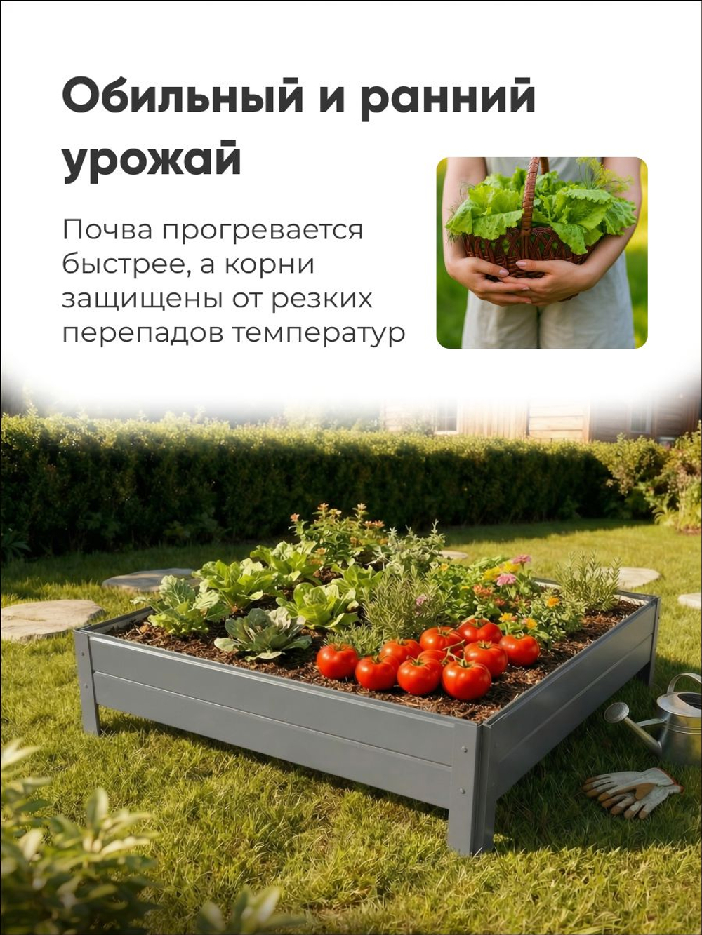 Грядка Ивановская 1х1 метра, борт 20см Серый (RAL 7004), (сборка: саморезы)