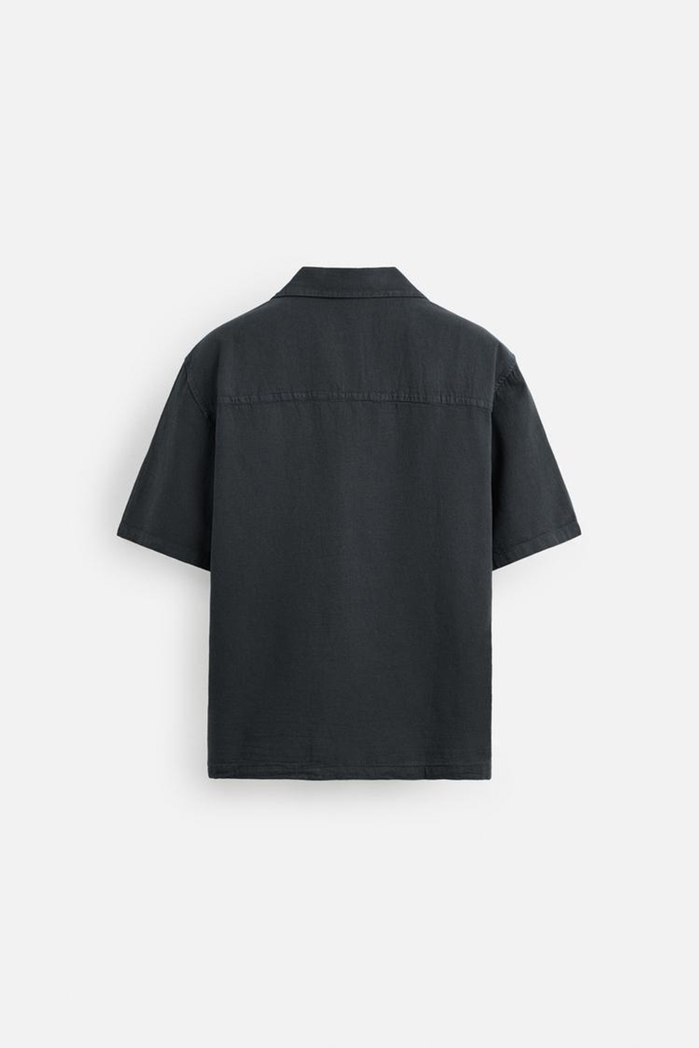 ZARA РУБАШКА ИЗ ХЛОПКА И ЛЬНА, УГОЛЬНЫЙ