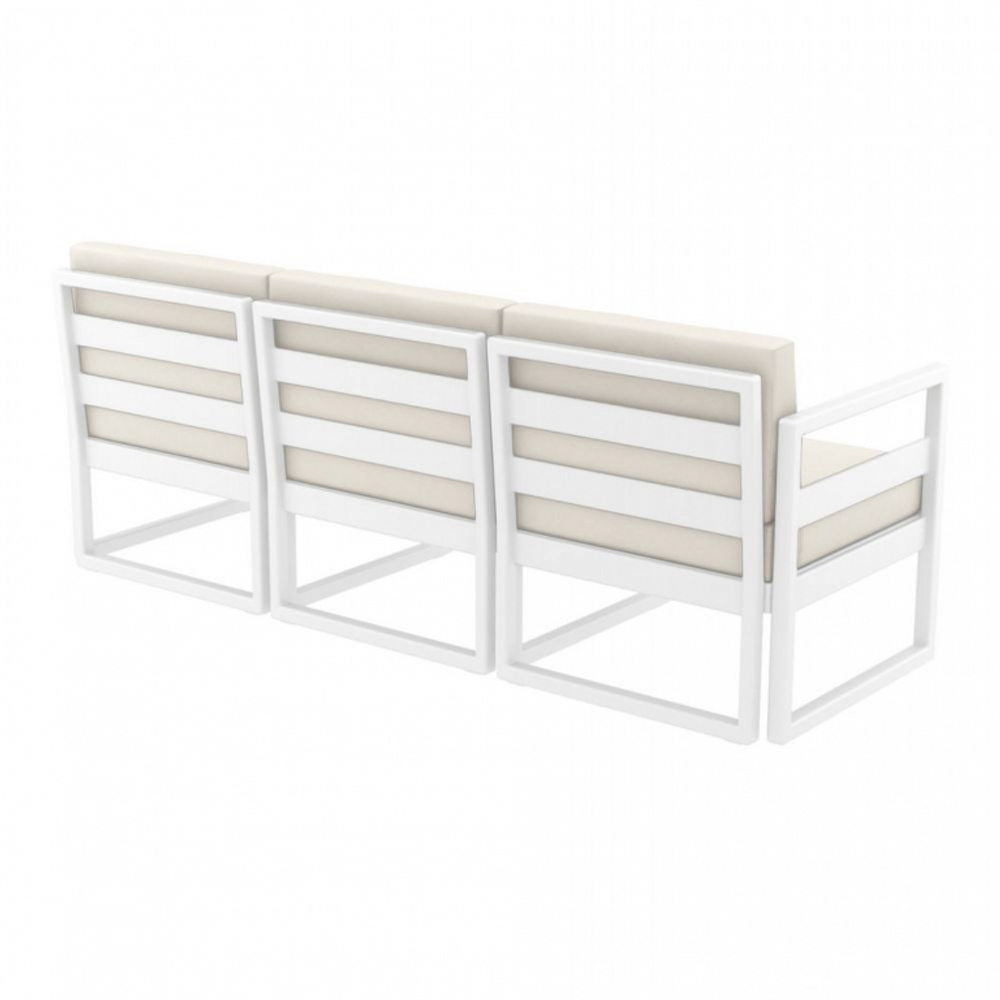 Диван пластиковый трехместный с подушками Siesta Contract Mykonos XL, белый, бежевый