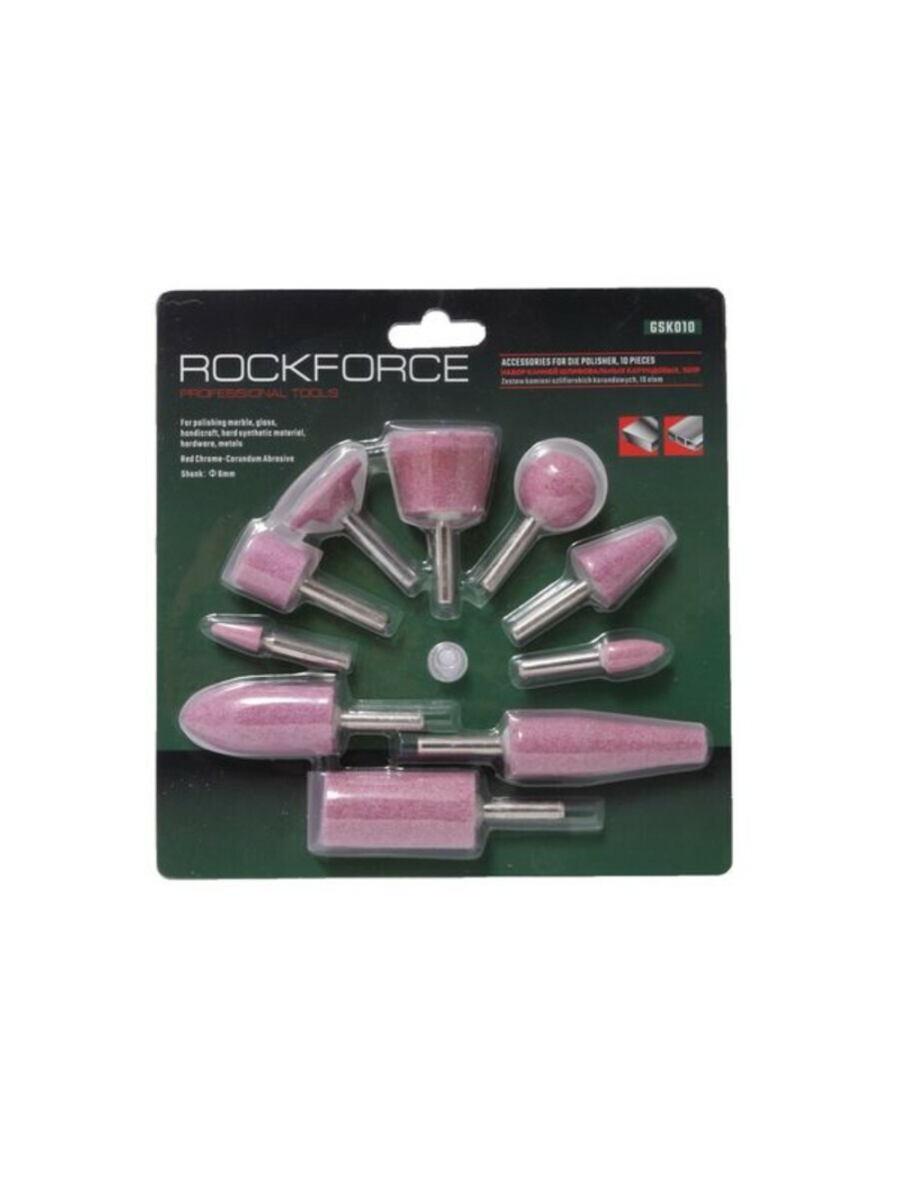 Набор камней абразивных, 10пр.(хвостовик 6мм), в блистере RockForce##Rock FORCE RF-GSK010